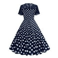 thumbnail image 4 of RYRJJ Women's 50s Vintage Rockabilly Dress Floral Lace Retro Short Sleeve Round Neck Cocktail Party Swing Dresses Prom Gowns(Navy,XL), 4 of 9