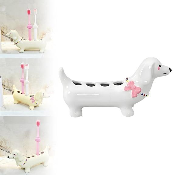 Rack Cute Ceramic Toothbrush Holder 4 Compartment Storage Design For Bathroom