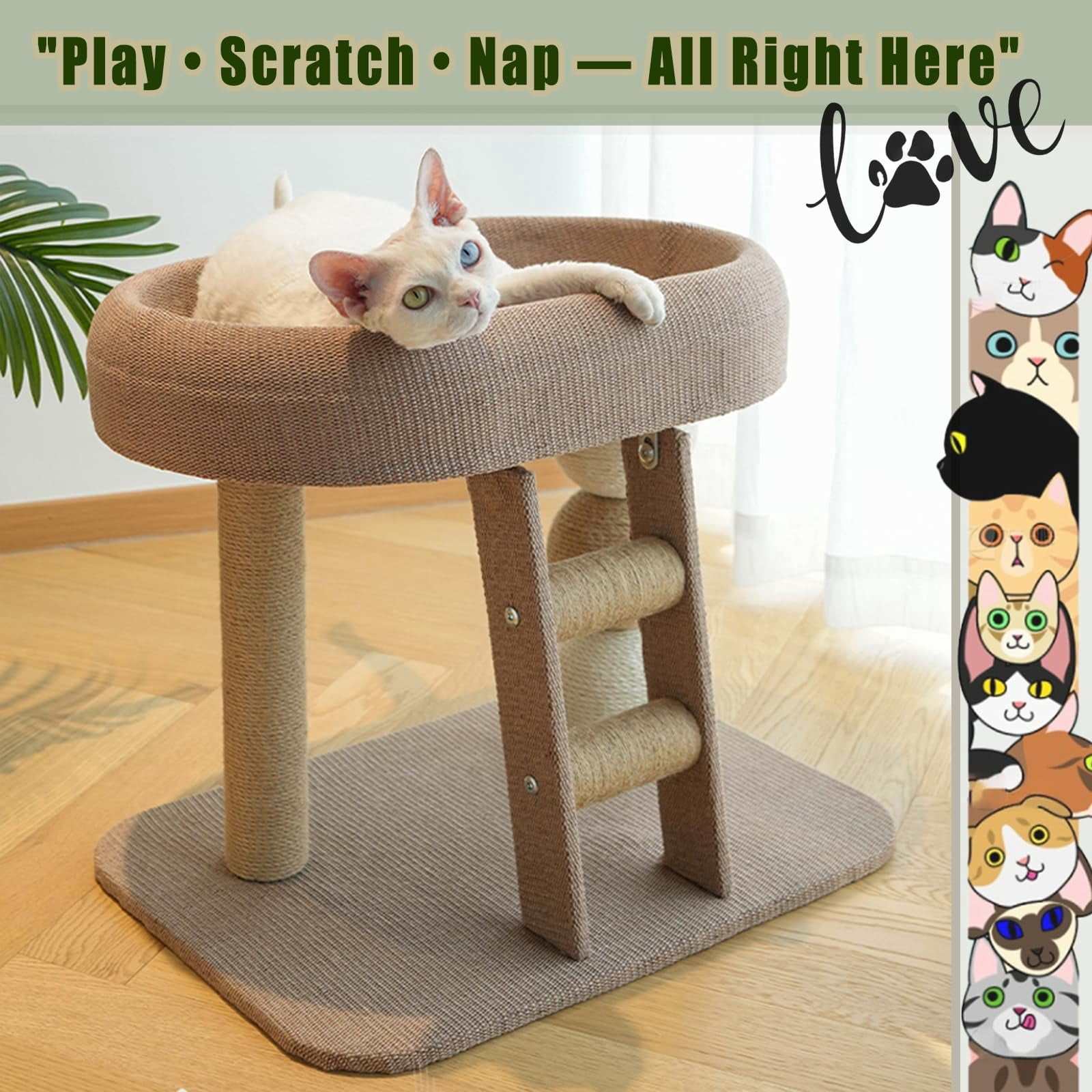 "Runway Circle" Cat Tree — Integrated Sisal Scratching Post, Ladder, and Cat Condo — Durable, Scratch-Resistant Cat Toy