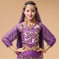 thumbnail image 2 of Wdgfv Girls Belly Dance Top Sequins Long Sleeve Carnival Performance Outfit for Kids Dance Purple 3-12 Years, 2 of 6