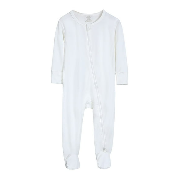 Xudanell Baby Romper 100% Organic Cotton Pajamas One Piece Long Sleeve Zipper Footie Onesie for 0~12M Baby (White, 0-3 Months)