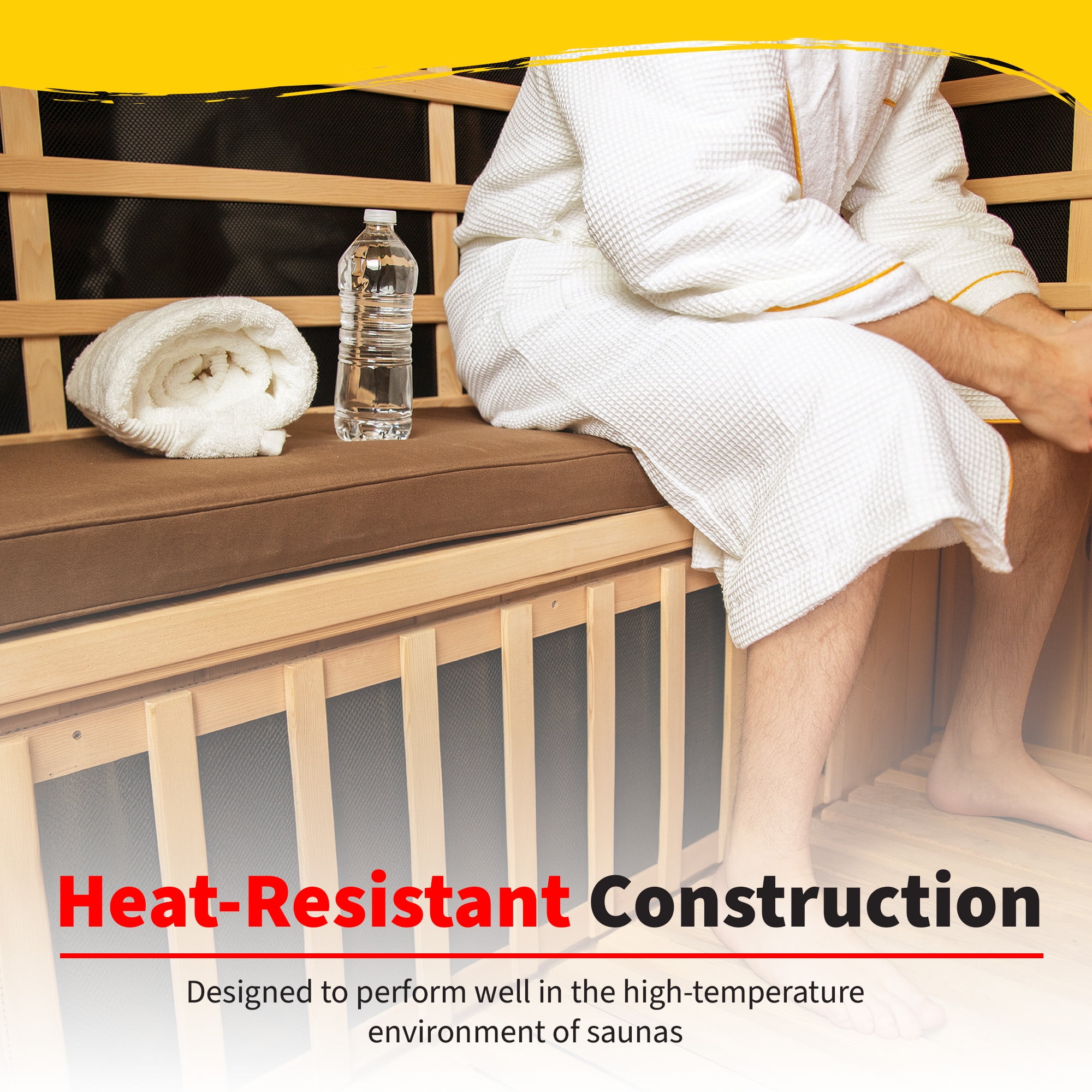 Heatwave 43-in Polyester Wood Sauna Seat Cushion – Durable Quick Drying & Moisture Resistant Foam, Machine Washable Cover with Zipper – Indoor Infrared Sauna Accessories - Pack of 1, Brown