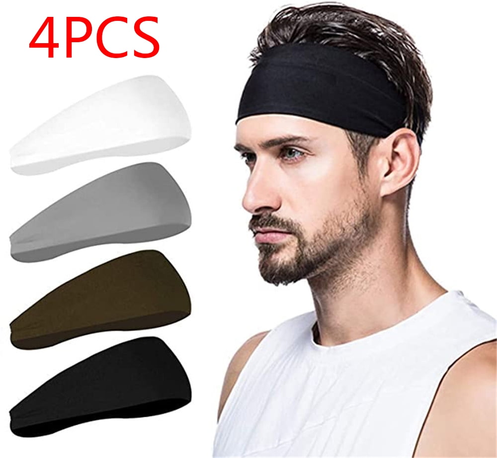 POINTERTECK Stretchy Moisture Wicking Unisex Hairband Mens Headband (4 Pack), Mens Sweatband & Sports Headband for Running, Cycling, Yoga, Basketball