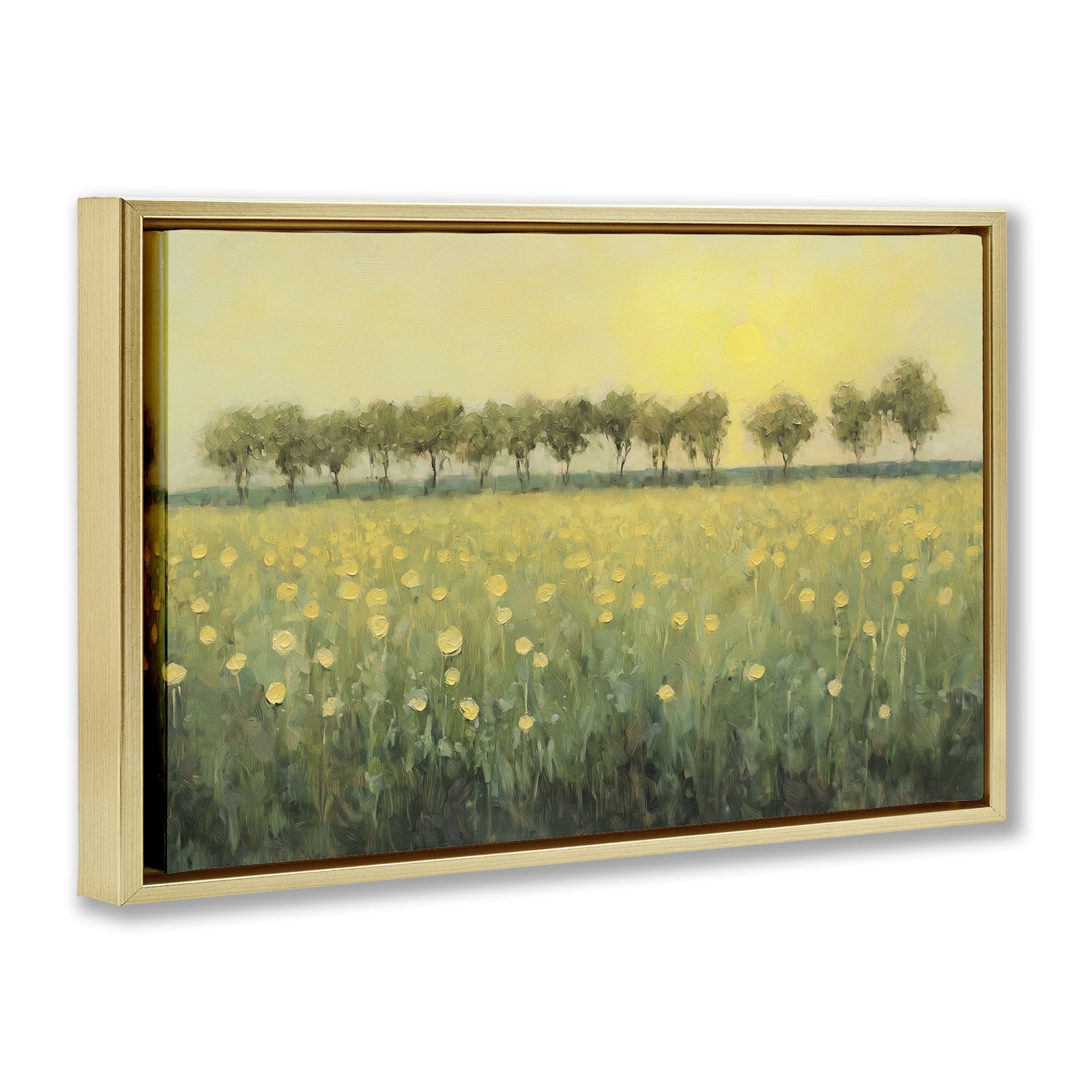 Stupell Industries Golden Field Meadow Landscape & Nature Painting Gold Floater Framed Canvas Art Print Wall Art, 25 x 17