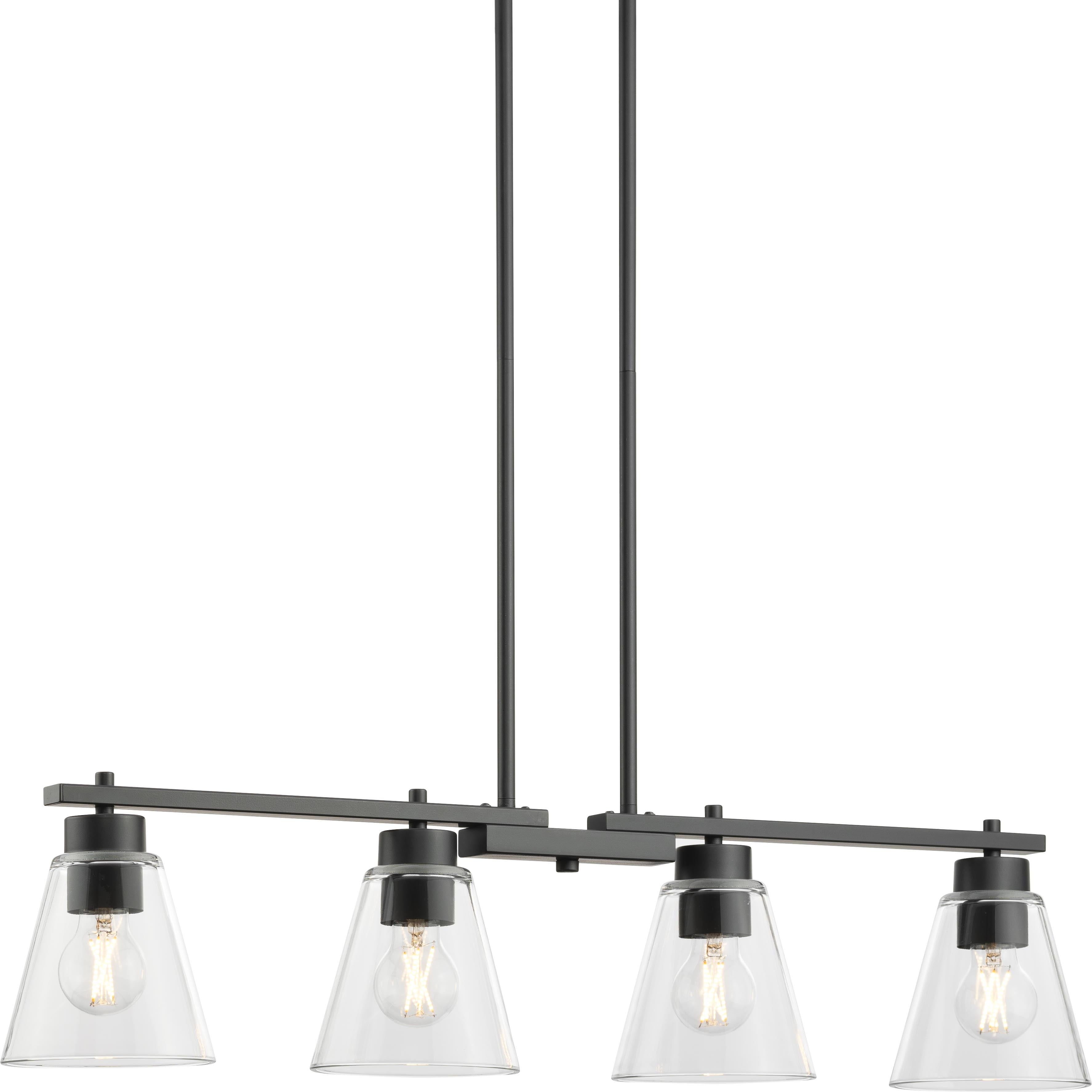 Better Homes & Gardens 34 in 4-Light Linear Chandelier, Matte Black with Clear Glass Shades