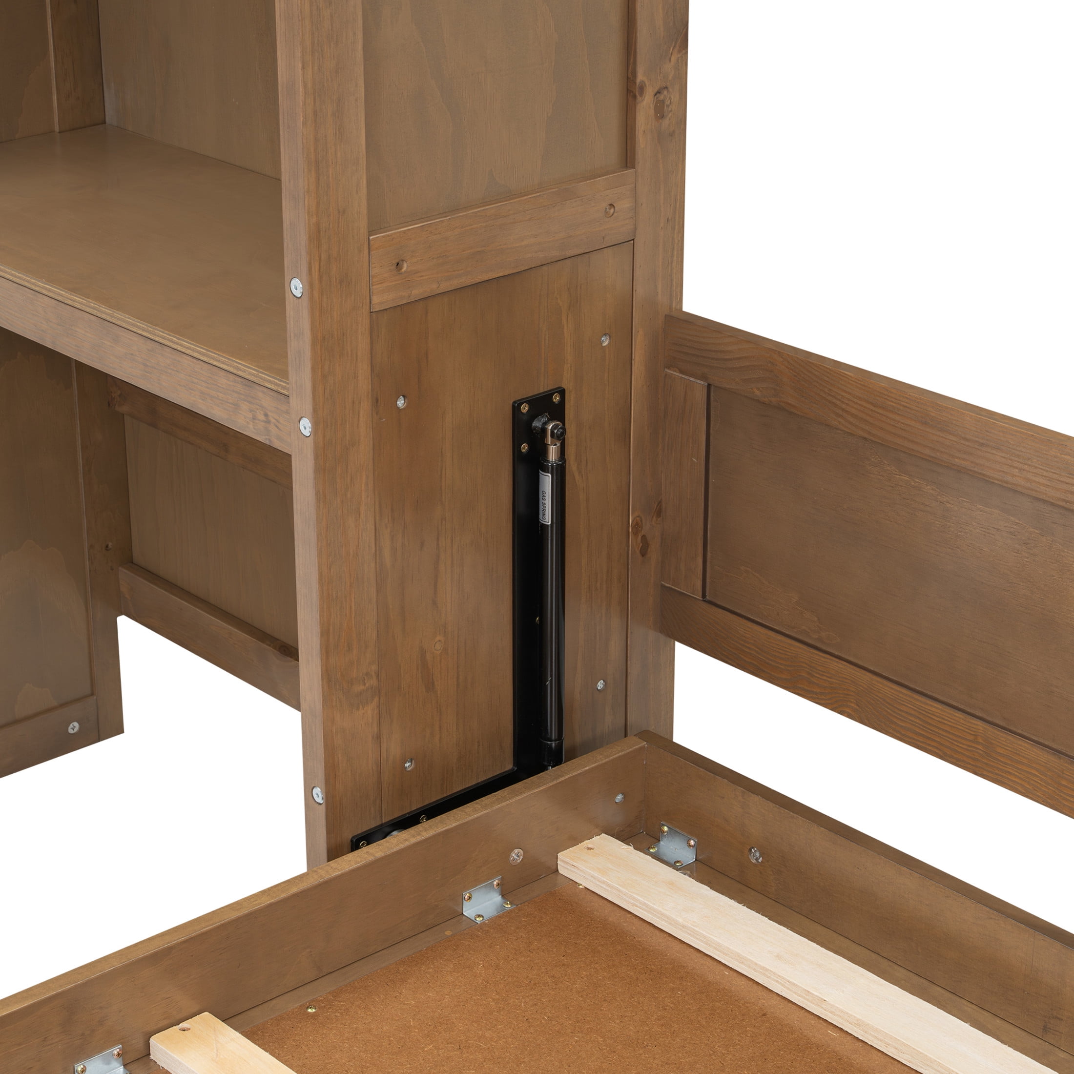 Noble House Rowena Queen Murphy Bed with Storage Shelves and Louvered Door Design, Wall Bed Cabinet, Wood