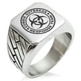 thumbnail image 1 of Stainless Steel Zombie Outbreak Response Team Geometric Pattern Biker Style Polished Ring, 1 of 1