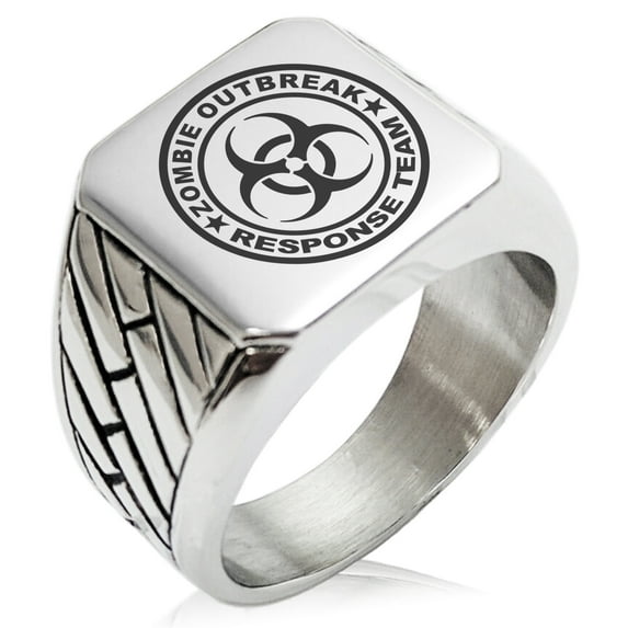 Stainless Steel Zombie Outbreak Response Team Geometric Pattern Biker Style Polished Ring