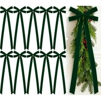10 Pcs Green Velvet Bows Large 22x8 Inch Pre-Tied Christmas Velvet Bows Christmas Tree Ornaments Vintage Holiday Decor for Xmas Tree Wreath Garland Banister Staircase Fireplace Door