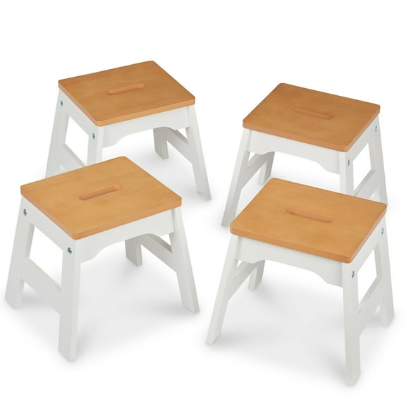 Melissa & Doug Wooden Stools – Set of 4 Stackable, Portable 11-Inch-Tall Stools (Natural/White)