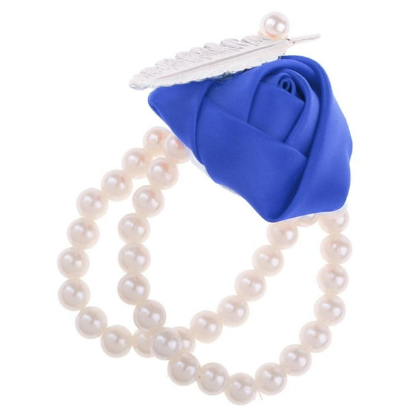 Ramillete de flores Sunnimix con perlas Azul real Ramillete de perlas de muñeca