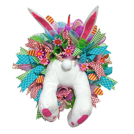 

MVNSFEW Easter Decorative Garland Radish Rabbit Egg Ribbon Wreath Imitation Door Pendant Light up Wreaths for Front Door