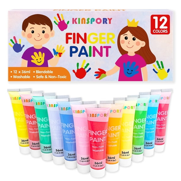 KINSPORY Finger Paint Set, 12 Colors*36ml, Art Painting Kits for Toddlers Kids Beginner Artists