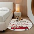 thumbnail image 3 of Round Area Rug 4ft, Spring Valentine's Day Red Truck Non-Shedding Washable Area Rug, Farm Vintage Wooden Board Non Slip Low-Profile Circle Rugs for Living Room, Bedroom Dining Room, 3 of 9