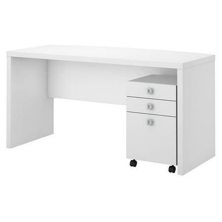 UPC: 0042976061005 | Bush Business Furniture Echo Bow Front Desk with Mobile File Cabinet – Pure White