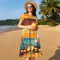 thumbnail image 4 of Rocae Vintage Beach Sunset for Dresses Summer Casual Ruffle Short Sleeve Cute Crew Neck Flowy Dress with Pockets, 4 of 6