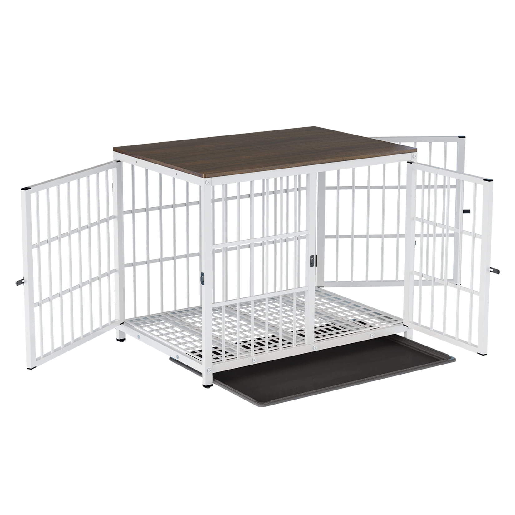 Bingopaw Triple Door Wooden Dog Crate Indoor, White, Large, Removable Tray, 36.02"L x 25"W x 29.33"H