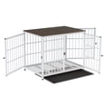 thumbnail image 2 of Bingopaw Triple Door Wooden Dog Crate Indoor, White, Large, Removable Tray, 36.02"L x 25"W x 29.33"H, 2 of 13