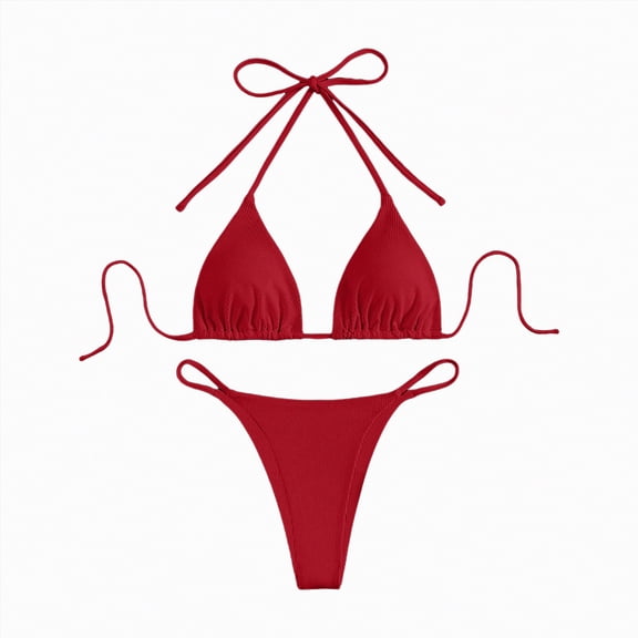 mgoYE Bathing Suit for Women Women Triangle Bikini Sets Halter Two Piece Sexy Swimsuit String Tie Side Bathing Suit(Red,S)
