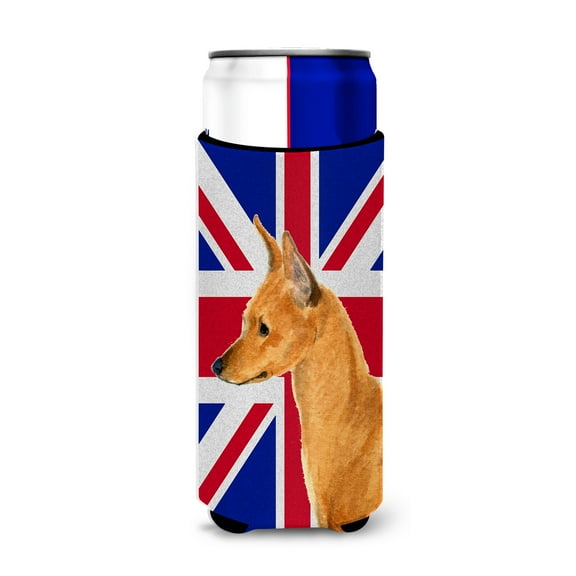 Min Pin with English Union Jack British Flag Ultra Hugger for slim cans