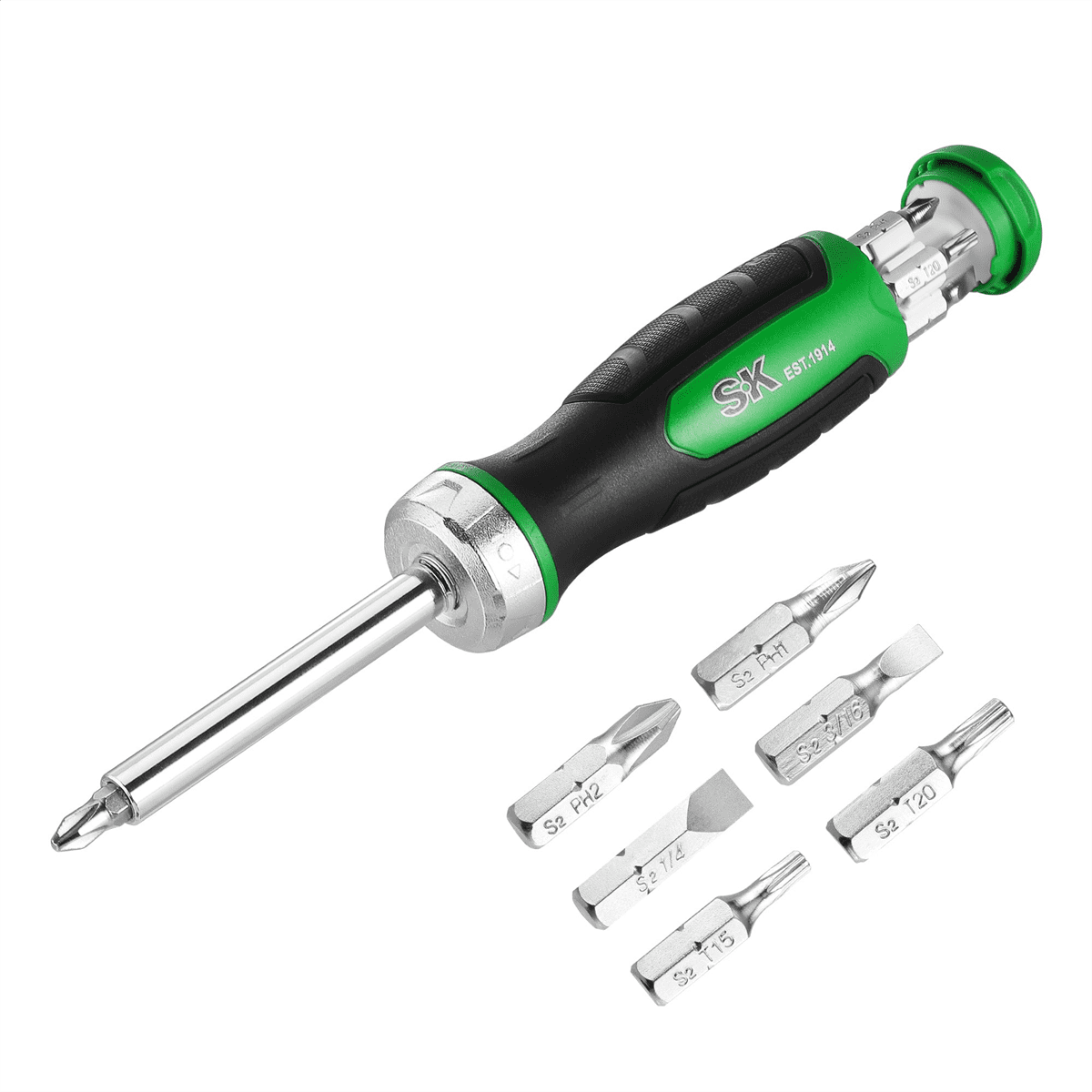S K Hand Tools 7-in-1 216-Position Reversible Ratcheting Screwdriver Set
