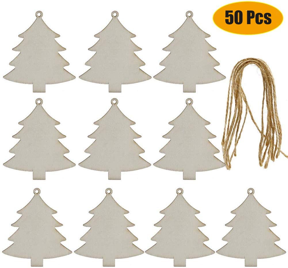 30X Wooden Christmas Tree Hanging Ornaments Decor Wood Embellishments Craft DIY 