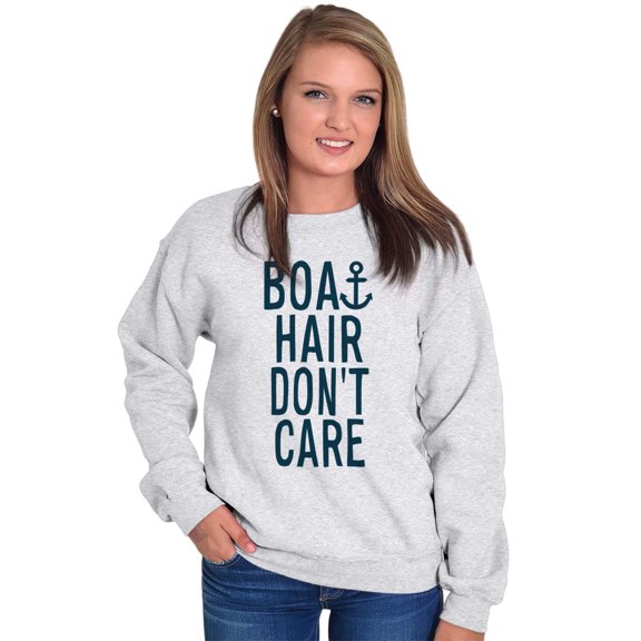 Boat Hair Don't Care Ocean Vibes Cute Women Crewneck Sweatshirt Brisco Brands 2X