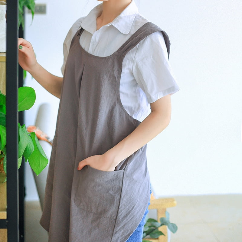 Cute Cross Back Apron Dress with Pockets Gardening Kitchen Smock Apron for Women Home Workwear Dress