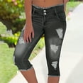 thumbnail image 2 of HKYNLAG Capri Jeans for Women Ripped Stretch Denim Capris Low Rise Skinny Cropped Pants with Pockets Gray XL, 2 of 7