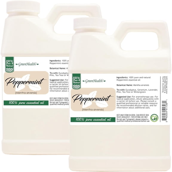 GreenHealth Peppermint Essential Oil, 2 bottles, 16 fl oz, 100% Pure and Uncut