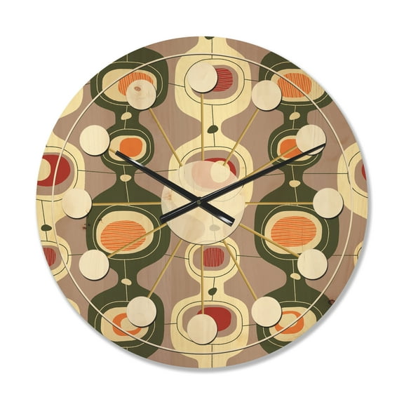 Designart 'Abstract Retro Design X' Mid-Century Modern Wood Wall Clock
