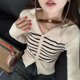 thumbnail image 2 of Ropa elegante de otoño para mujer, blusas de punto, suéter de un solo pecho con cuello vuelto, blusa Y2k a rayas para mujer, 2 of 4