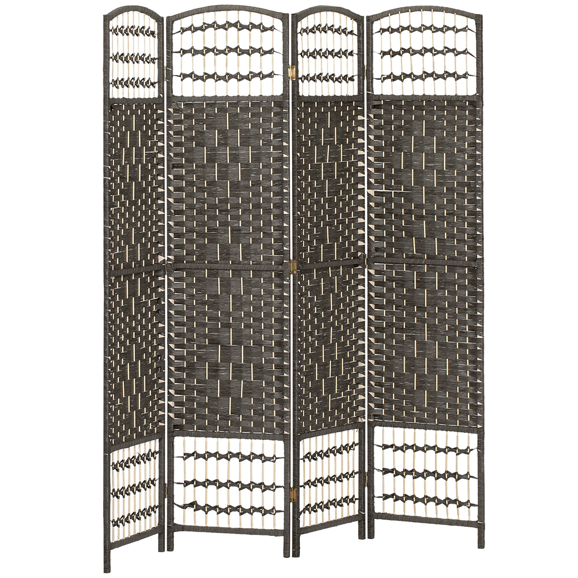 HOMCOM 4 Panel Room Divider, Folding Privacy Screen, 5.6' Room Separator, Wave Fiber Freestanding Partition Wall Divider, Dark Gray