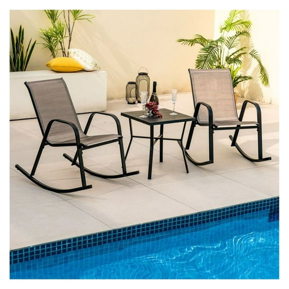 Metal Patio Rocking Chairs Set of 2, Breathable Fabric Rocker Chairs for Outdoor, Brown/Gray/Black, 330lbs Capacity, Porch, Backyard, Poolside, 36" x 24.5" x 34"