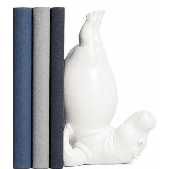 Hippo Bookends Set of 1, Upside Down Hippo Book Ends, Black Resin Decorative Animal Book Holders for Bookshelf, Desk, Home Office and Living Room Decor(1 PCS White)