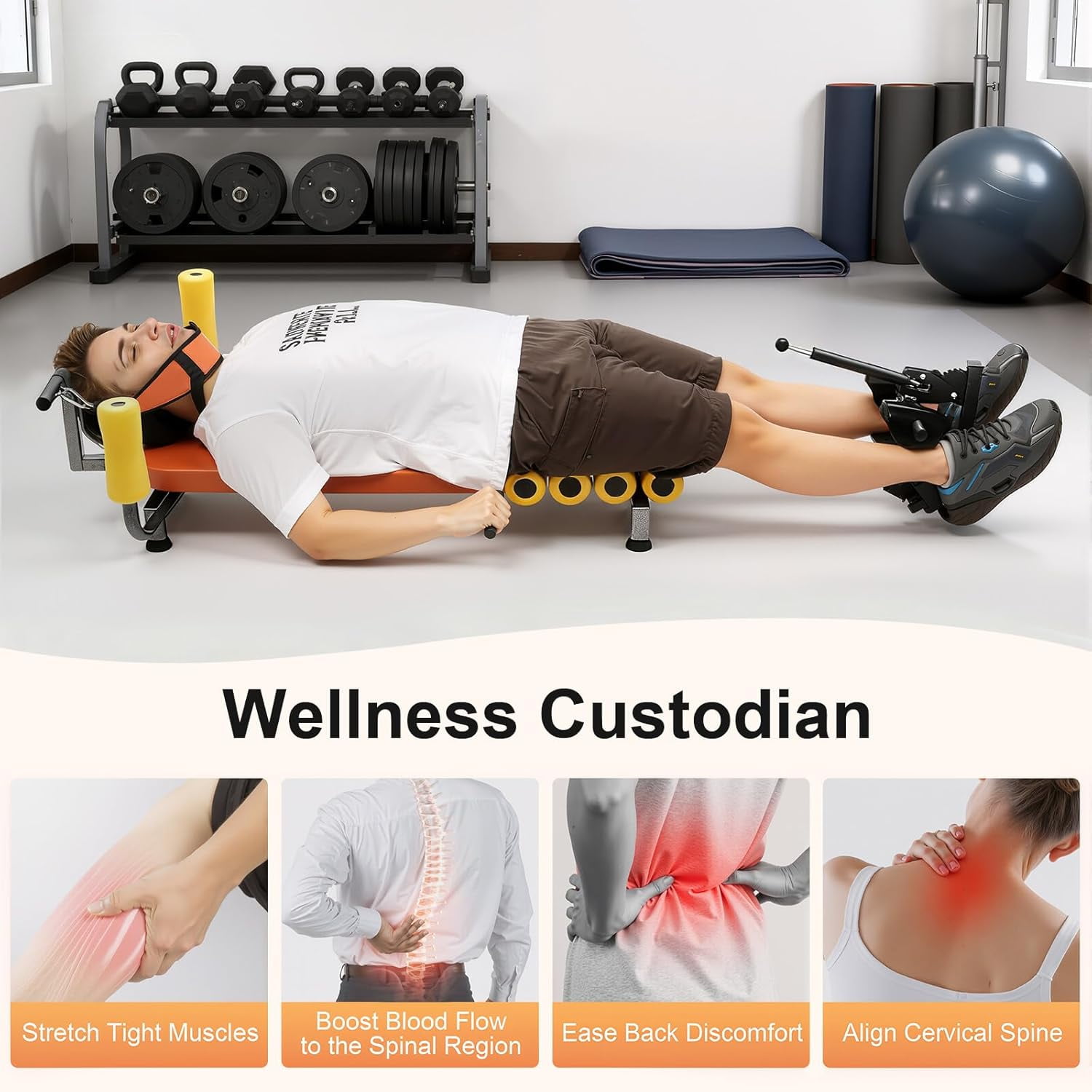 Miumaeov Back Stretch Bench,Lumbar Decompression Table,Back Stretcher Machine Adjustable Weight Training Bench for Lower Back Pain Relief Capacity 286.6LBS