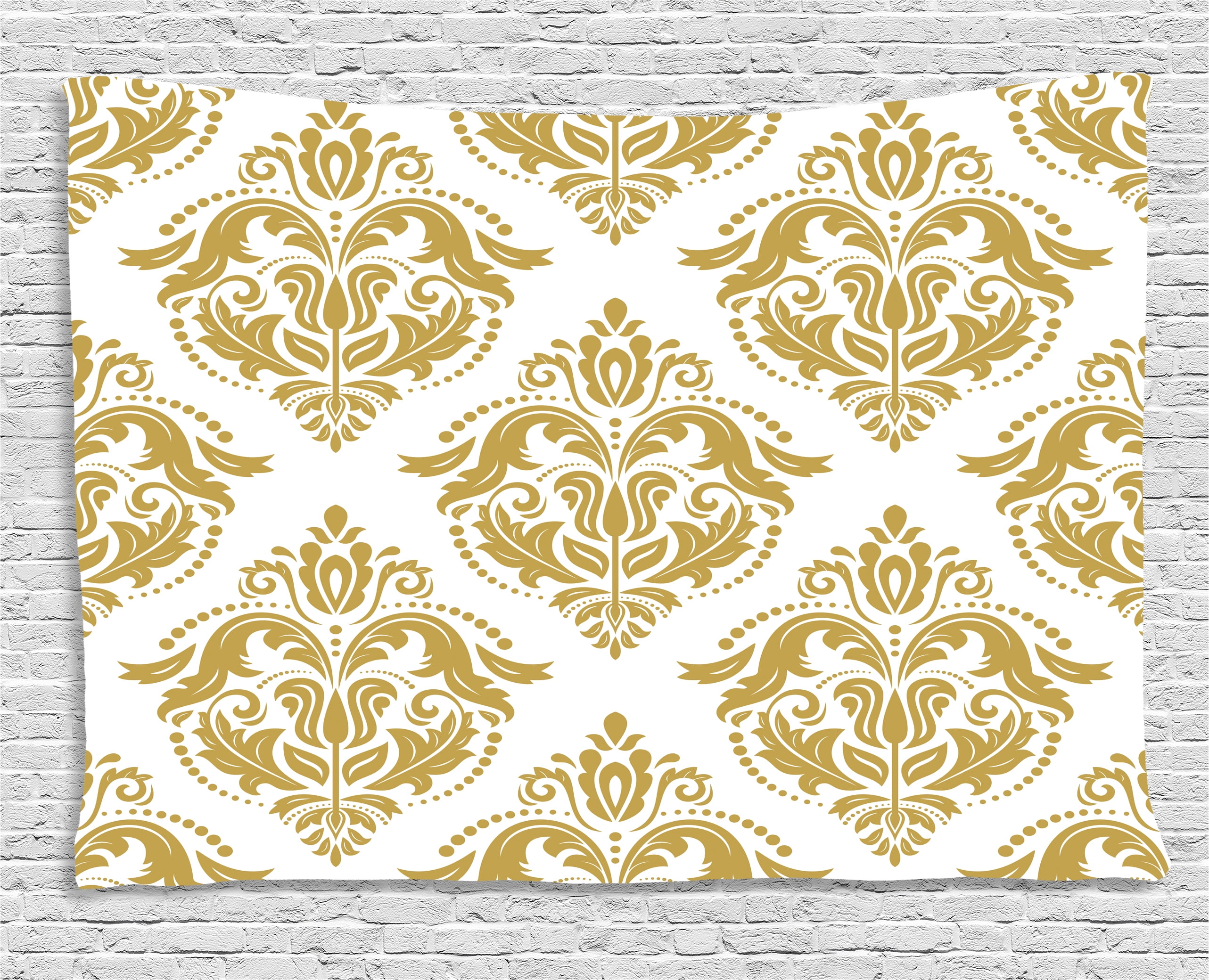 Gold and White Tapestry, Baroque Victorian Ancient Design Floral Swirls