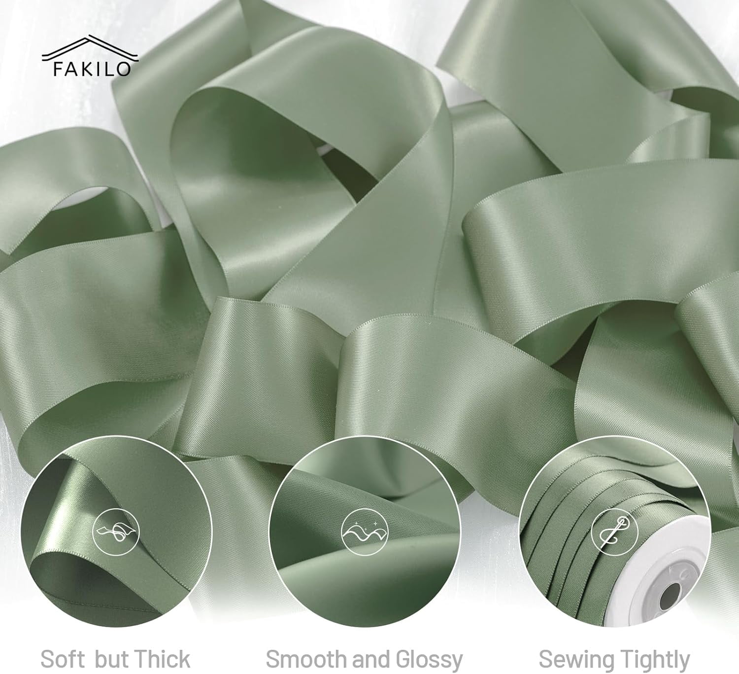 Sage Green Satin Ribbon 2 Inch x 25 Yards Double Faced Thick Sage Green Gift Ribbon for Gift Wrapping Bows Making Crafts Wedding Mother's Day Decor