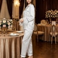 thumbnail image 6 of sdhkgrrt Women's 2 Piece Matching Pajama Set Collared Long Sleeve Shirt Long Pants Solid Casual Comfortable Lounge Set Fall Winter Tracksuit Clothing, White 2XL, 6 of 7