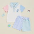 thumbnail image 2 of Fesfesfes Toddler Girls' Mother's Day Outfit Contrast Collar Short Sleeve Top and Elastic Waist Shorts,Cute 2Pcs Matching Sets for Summer,Casual Play Clothing(White#2,6 Months), 2 of 9