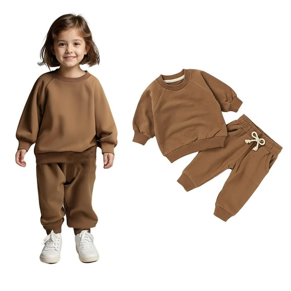 Tracksuit Athletic Sweatsuits Sets Long Sleeve Crewneck Coffee Basic Sweatshirt and Jogger Pants 2 Pcs Winter Clothes Clothes for Girls 12-18 Months Boys Girls Fashion
