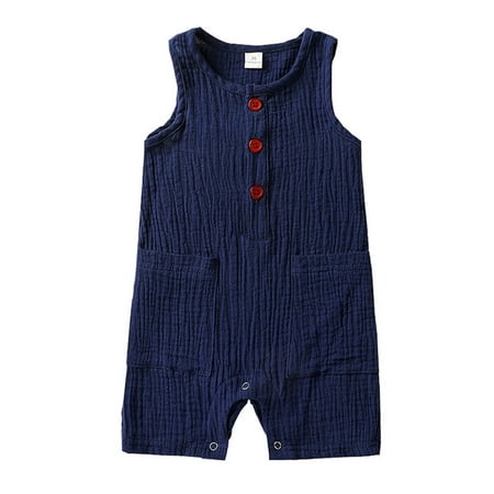 

QWERTYU Infant Baby Toddler Sleeveless Pocket Romper for Girl Boy Linen Clothes Jumpsuit 3M-24M 100