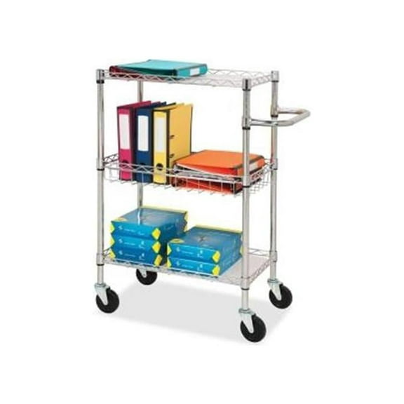 Lorell LLR84858 3-Tier Wire Rolling Cart- 18 in. x 30 in. x 40 in.- Chrome