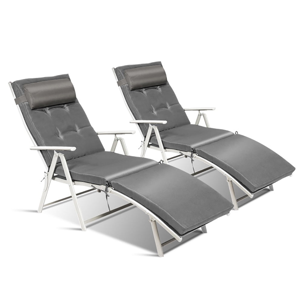 Aimee Lii Adjustable Outdoor Lightweight Folding Chaise Lounge Chair with Pillow, Patio Loungers, Gray Aimee Lii Adjustable Outdoor Lightweight Folding Chaise Lounge Chair with Pillow, Patio Loungers, Gray