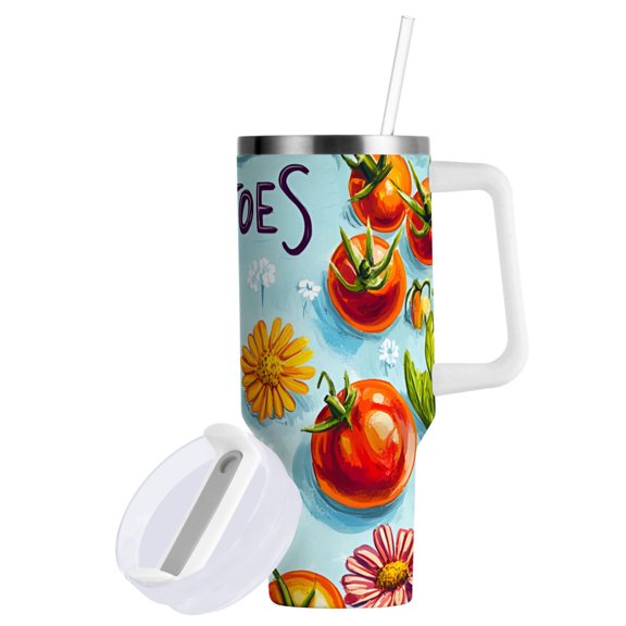 Yayeee 40oz Double-Wall Insulated Stainless Steel Tumbler with Handle Bottle, Green Tomatoes