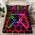 thumbnail image 2 of Erosebridal Gamer Bed Sheets Set Twin Size, Neon Gradient Gamepad Bedding Sets Twin Size, Pink Honeycomb Decor, 3pcs (Top Sheet, Fitted Sheet, Pillowcase), 2 of 6