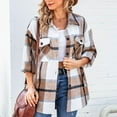 thumbnail image 2 of IROINNID Women's Short Woolen Jacket Turndown Lapel Plaid Long Sleeve Leisure Casual Pockets Tops Jacket Plaid Coat, Khaki, 2 of 6
