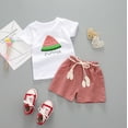 thumbnail image 5 of ZPYESWOW Baby Toddler Girls Clothessummer Watermelon Pattern Crewneck Short Sleeve T Shirt Tops Linen Shorts Outfits Cute Summer Shorts Sets Causal Homewear Girls Clothes, 5 of 9