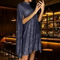 thumbnail image 2 of Women's Solid Color Stand Up Collar Cape Sleeve Sequin Party Dress Glamorous Party Dress for New Year's Eve, Clubs, and Evening Galas Navy XL, 2 of 5