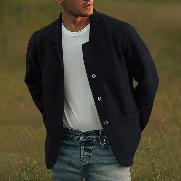 Pejock Men's Casual Vintage Work Jacket - Soft Polyester Long Sleeve Coat, Hoodless Lightweight Design with Zipper Pocket for Outdoor Utility and Daily Wear